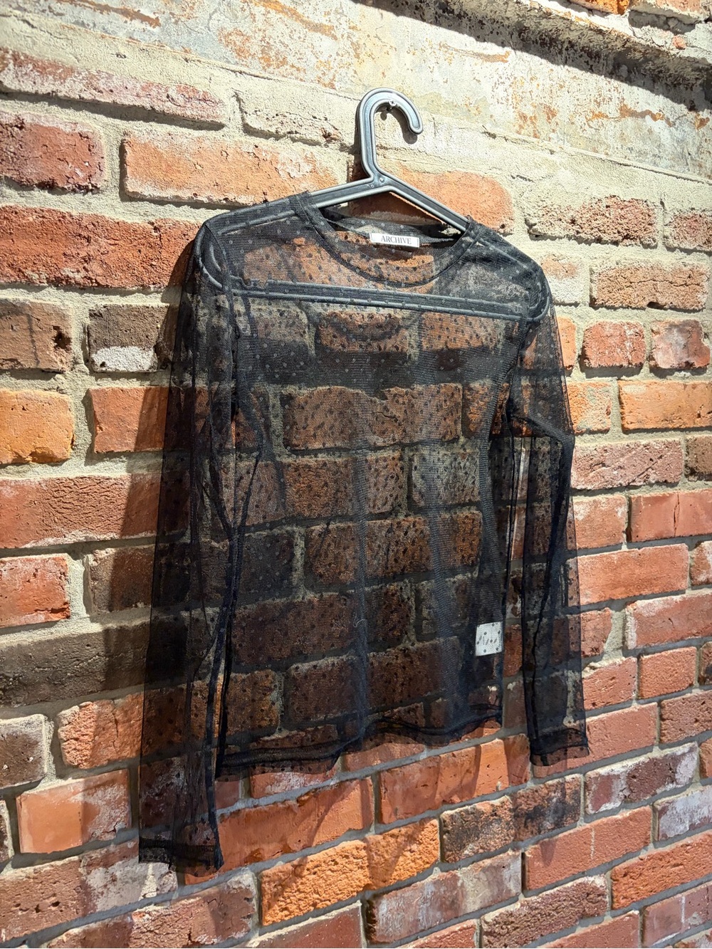 Sheer Black Long-Sleeve Mesh Top